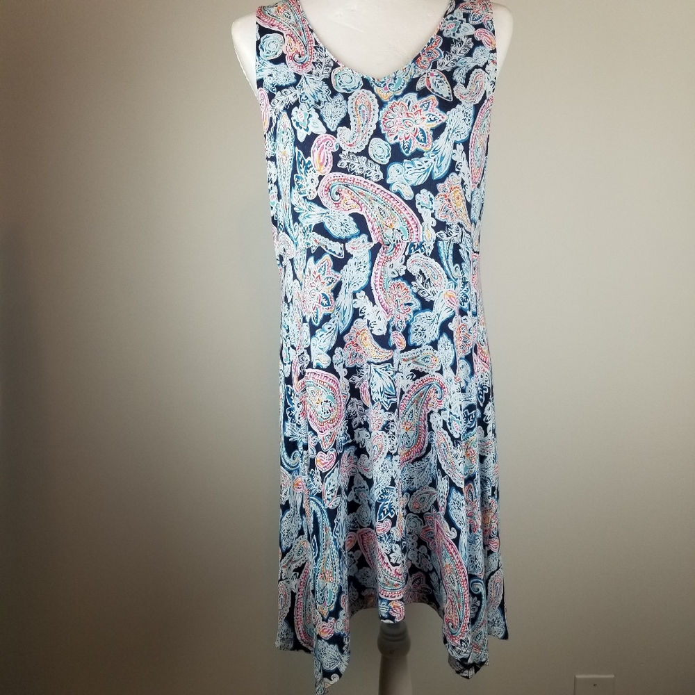J.Jill Boho Paisley Swing Dress Sleeveless Flowy Midi Casual Size M Women's